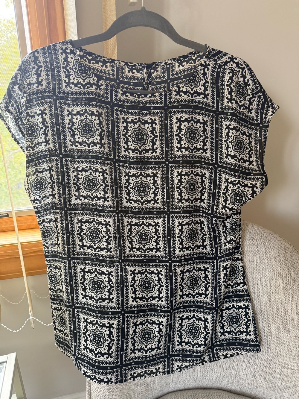 Banana Republic Black and White Square Print Blouse